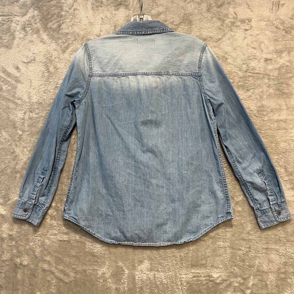 Ruff Hewn Denim Button Up Shirt Womens S Blue Floral Embroidered Long Sleeve - Picture 3 of 8